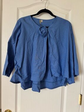 Comfy USA 100% Linen Blue Top Size Small Lightweight Top